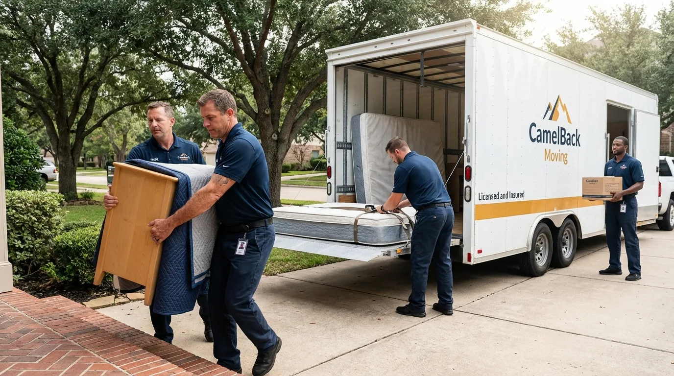 Crew loading residential truck for cross-state move from Marquette, MI