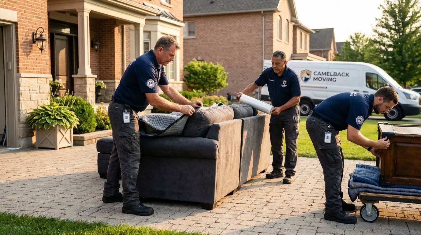 Large estate moving crew wrapping furniture in Marquette, MI