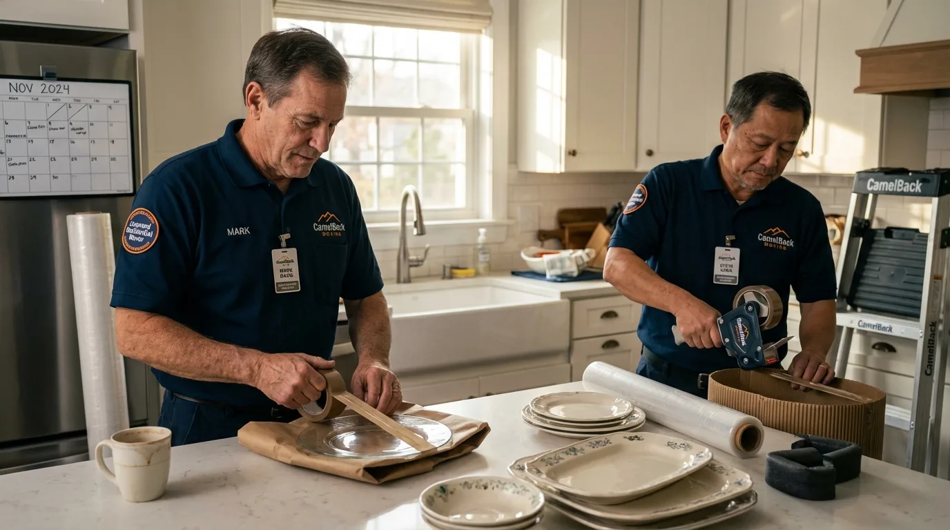 Professional crew packing kitchen dishware in Marquette, MI